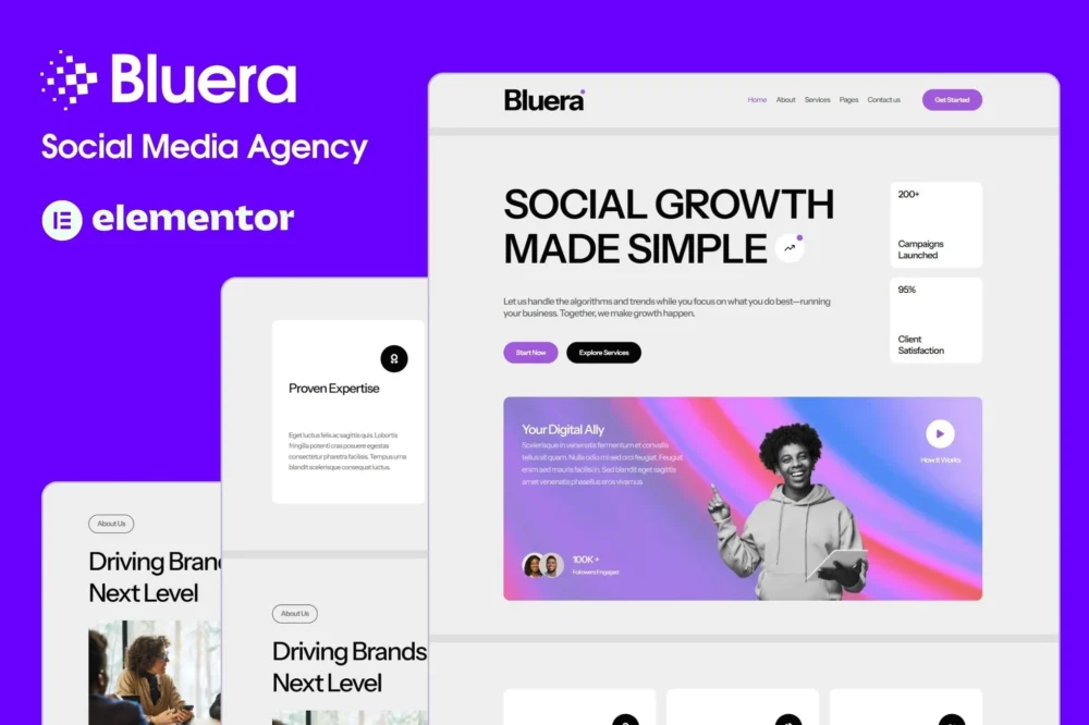 Bluera Elementor Bluera - Social Media Agency Elementor Template Kit