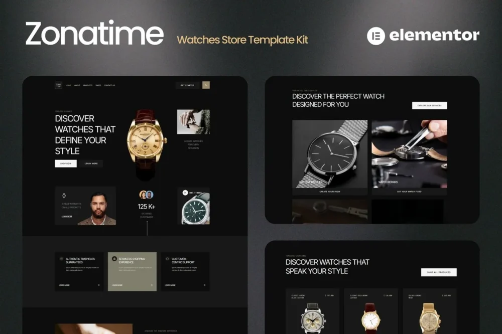 Zonatime - Dark Theme Watch Store Elementor Template Kit Zonatime - Dark Theme Watch Store Elementor Template Kit